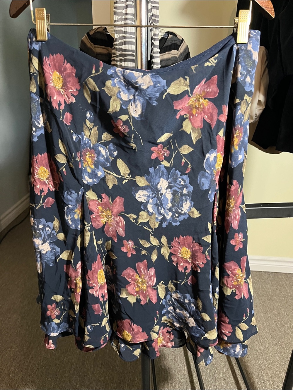 Women's Navy Floral Chaps skirt with Pink & Blue Blooms